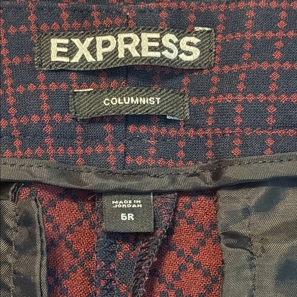 Express Women's Columnist Mid Rise Ankle Pant Navy Berry Diamond Pattern Size 6 - Picture 9 of 14